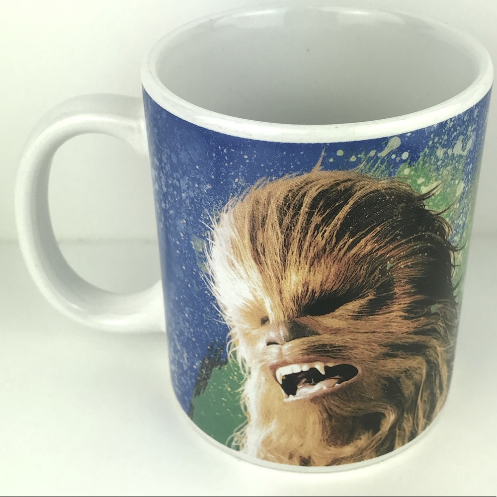 Vintage Star Wars Chewbacca Mug Blue White Splattered Galaxy Pattern